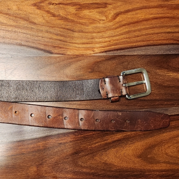 Men's Leather Belt Brown Nice Condition Weathered Silver Buckle Large - Picture 7 of 7